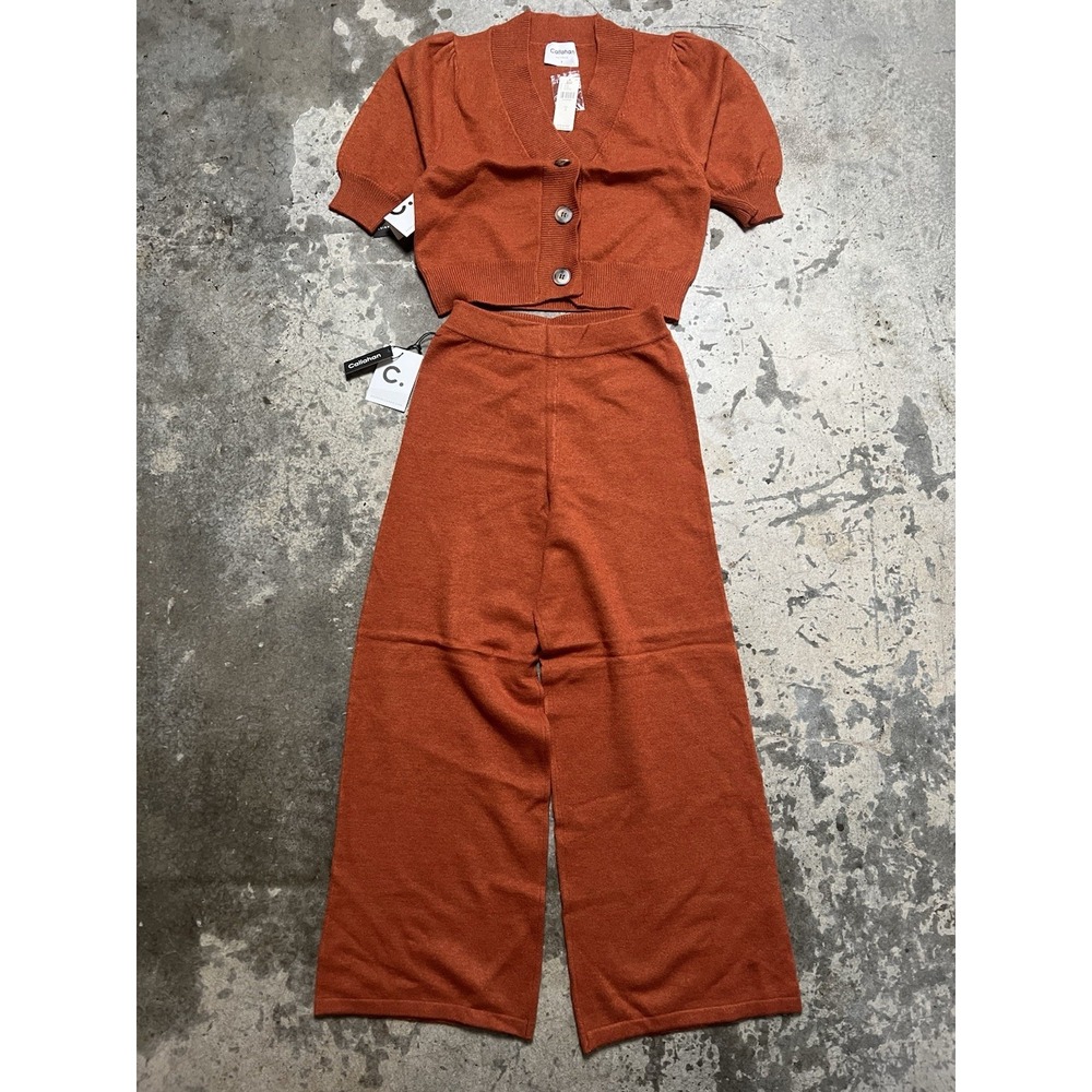 Callahan Knitwear Women's Cardigan And Pants Set Orange Size S NWT $178 Loose‎
